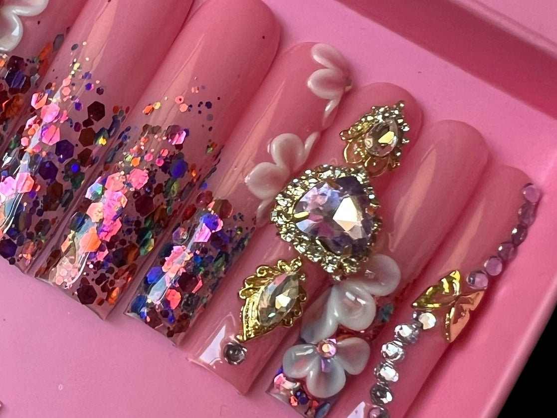 Luxurious Handmade Acrylic Press On Nails - B16 - High Quality, Reusable, & Waterproof - Hojhuam's Essential Comforts