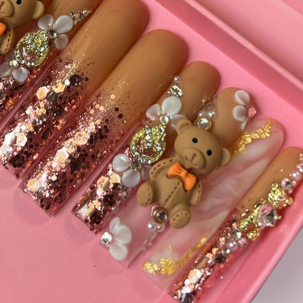 Luxurious Handmade Acrylic Press On Nails - B4 - High Quality, Reusable, & Waterproof - Hojhuam's Essential Comforts