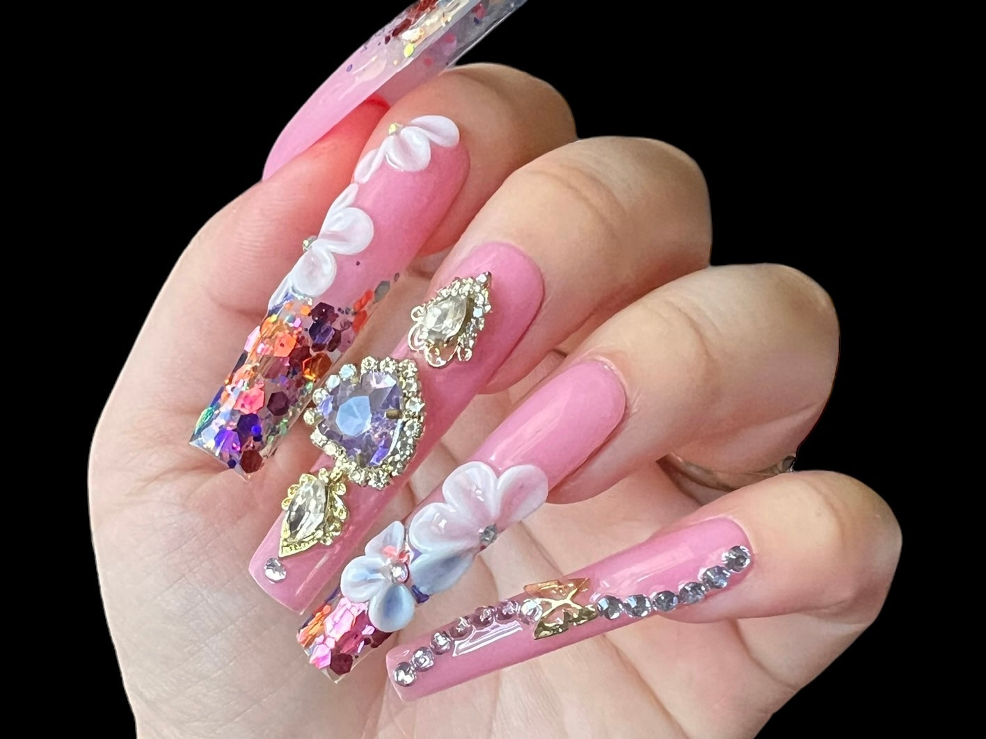 Luxurious Handmade Acrylic Press On Nails - B16 - High Quality, Reusable, & Waterproof - Hojhuam's Essential Comforts