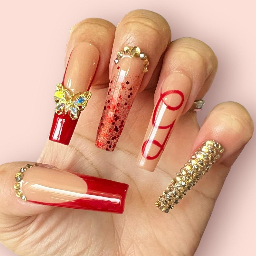 Luxurious Handmade Acrylic Press On Nails - B8 - High Quality, Reusable, & Waterproof - Hojhuam's Essential Comforts