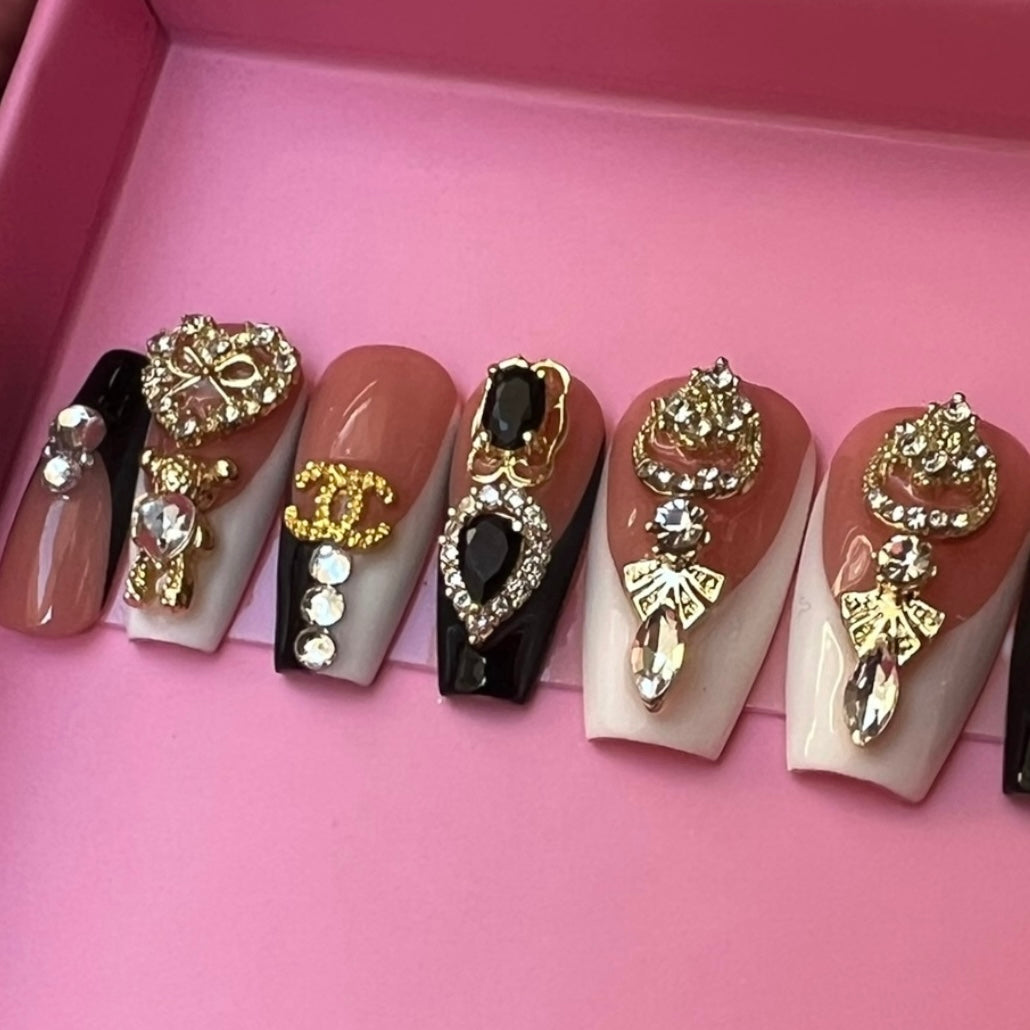 Luxurious Handmade Acrylic Press On Nails - B23 - High Quality, Reusable, & Waterproof - Hojhuam's Essential Comforts
