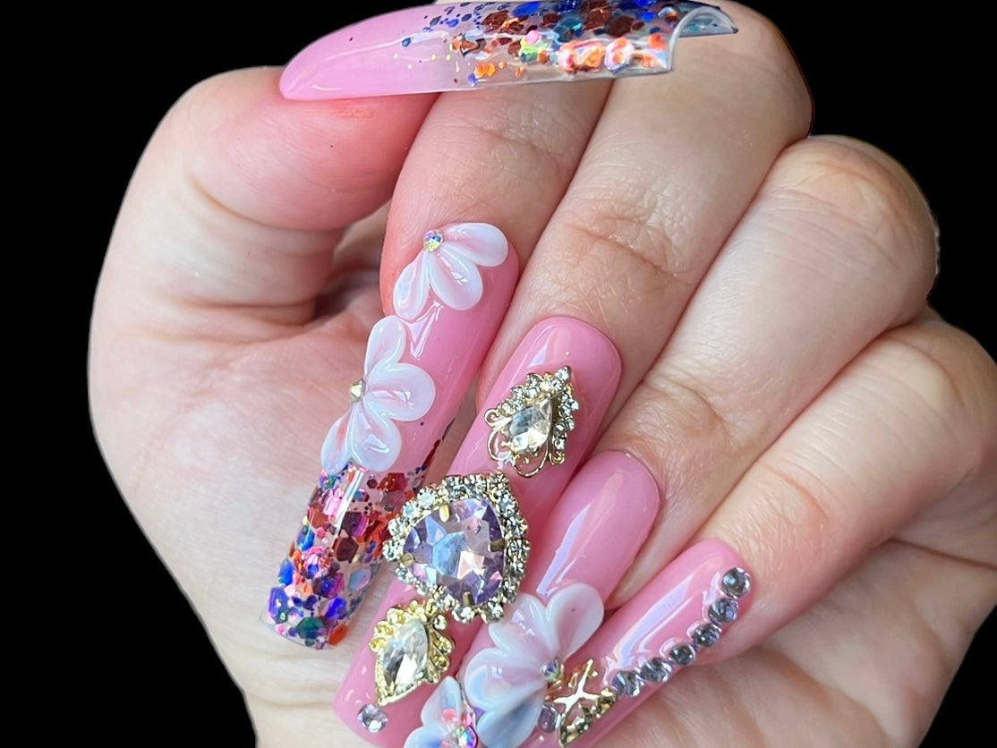 Luxurious Handmade Acrylic Press On Nails - B16 - High Quality, Reusable, & Waterproof - Hojhuam's Essential Comforts