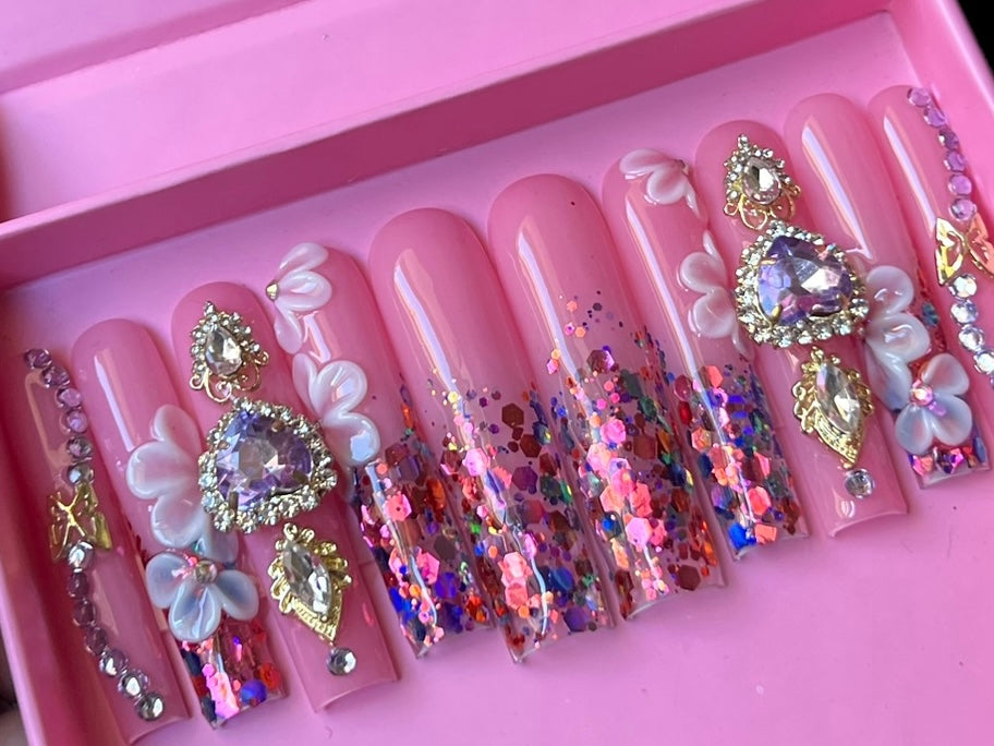 Luxurious Handmade Acrylic Press On Nails - B16 - High Quality, Reusable, & Waterproof - Hojhuam's Essential Comforts