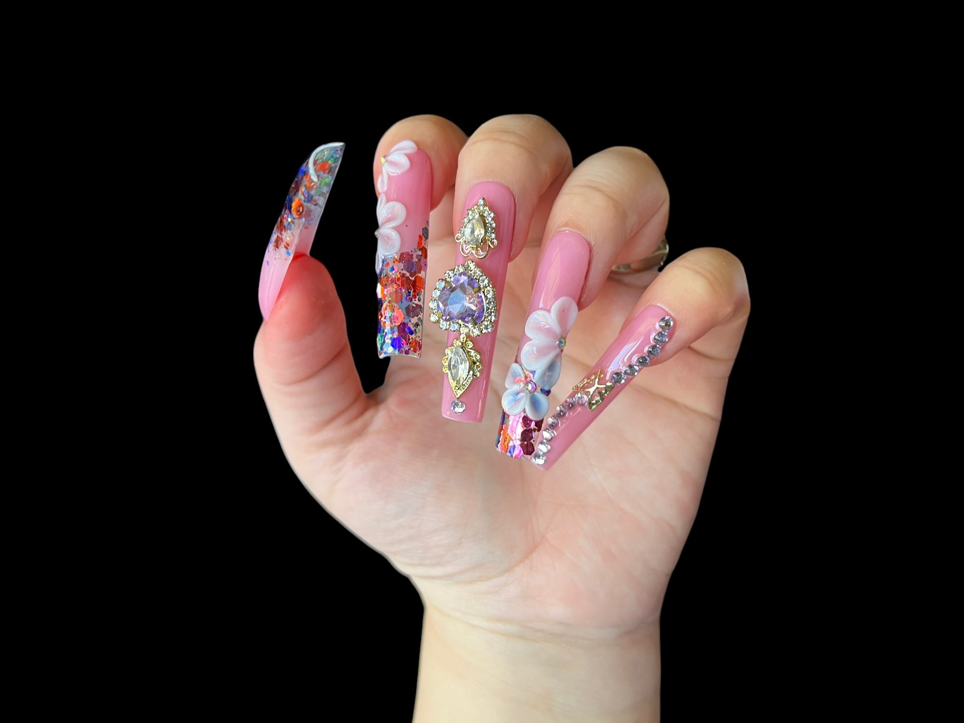 Luxurious Handmade Acrylic Press On Nails - B16 - High Quality, Reusable, & Waterproof - Hojhuam's Essential Comforts