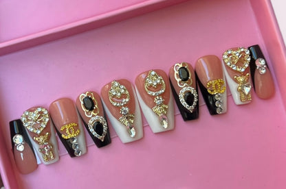 Luxurious Handmade Acrylic Press On Nails - B23 - High Quality, Reusable, & Waterproof - Hojhuam's Essential Comforts
