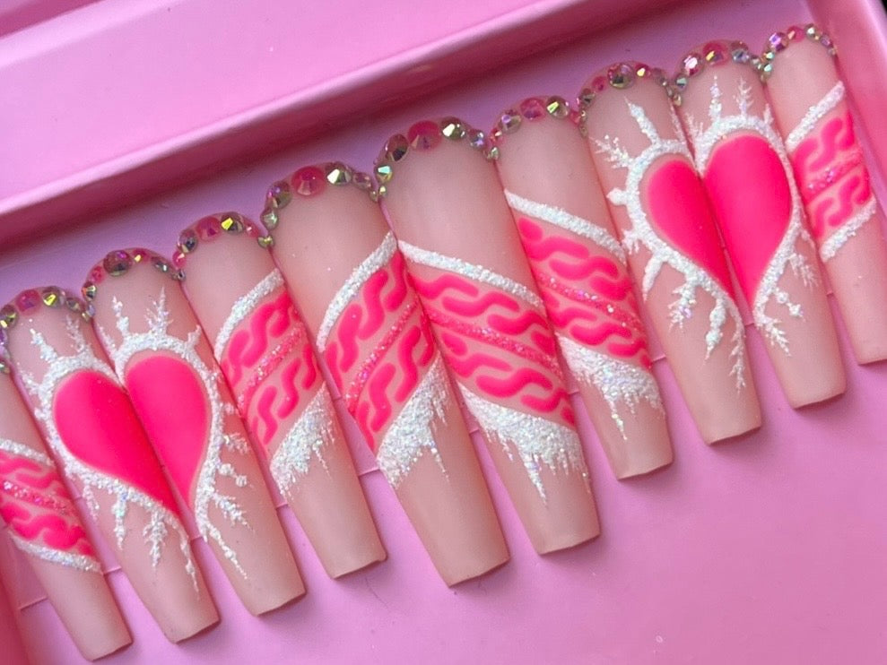 Luxurious Handmade Acrylic Press On Nails - B14 - High Quality, Reusable, & Waterproof - Hojhuam's Essential Comforts